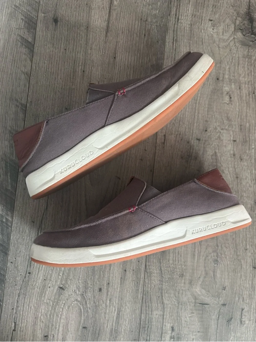 Kuru Pace Casual Slip-On Men’s Shoes - Gray Brown Canvas Leather Accents Sz 8.5